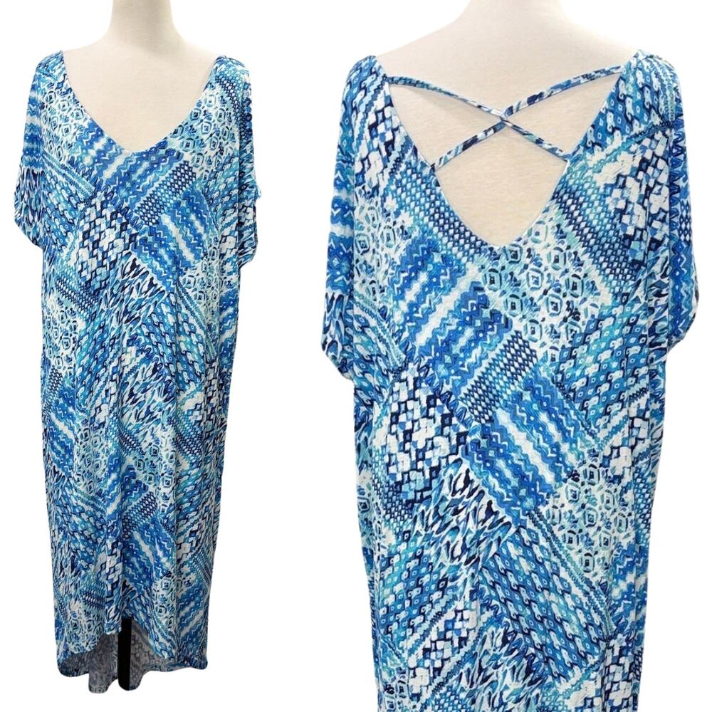 Swimsuits for All 14/16 Swim Cover Up Dress Blue Criss Cross Midi‎ Beach Summer